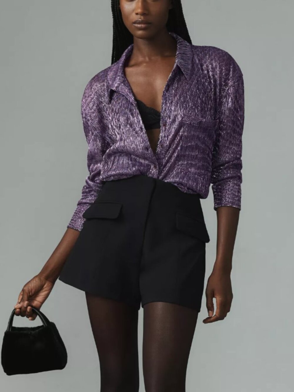 Anthropologie Pilcro Purple Metallic Sheer Buttondown Shirt - Size MP